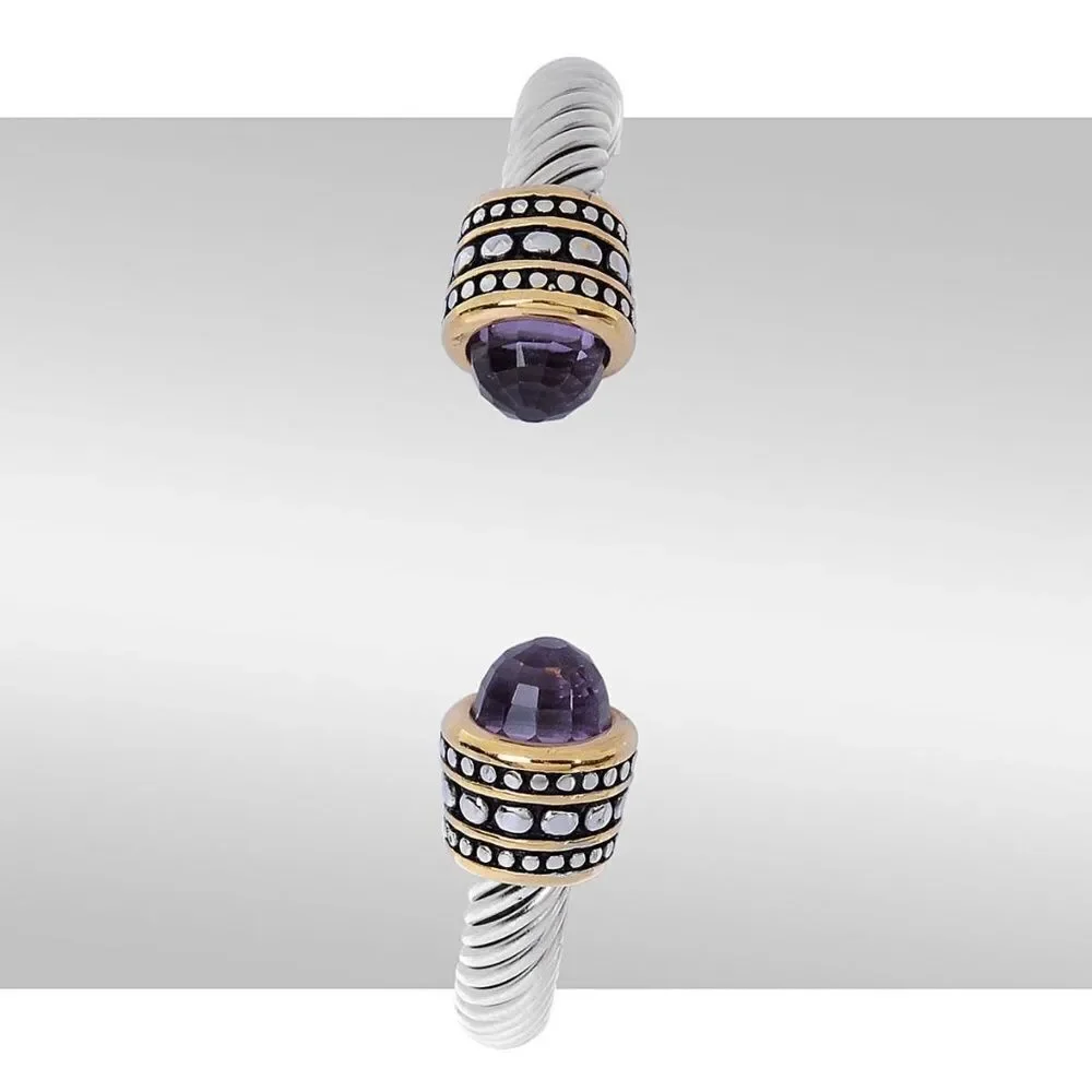 Bracelet Cuff Purple Glass ION Plated YG